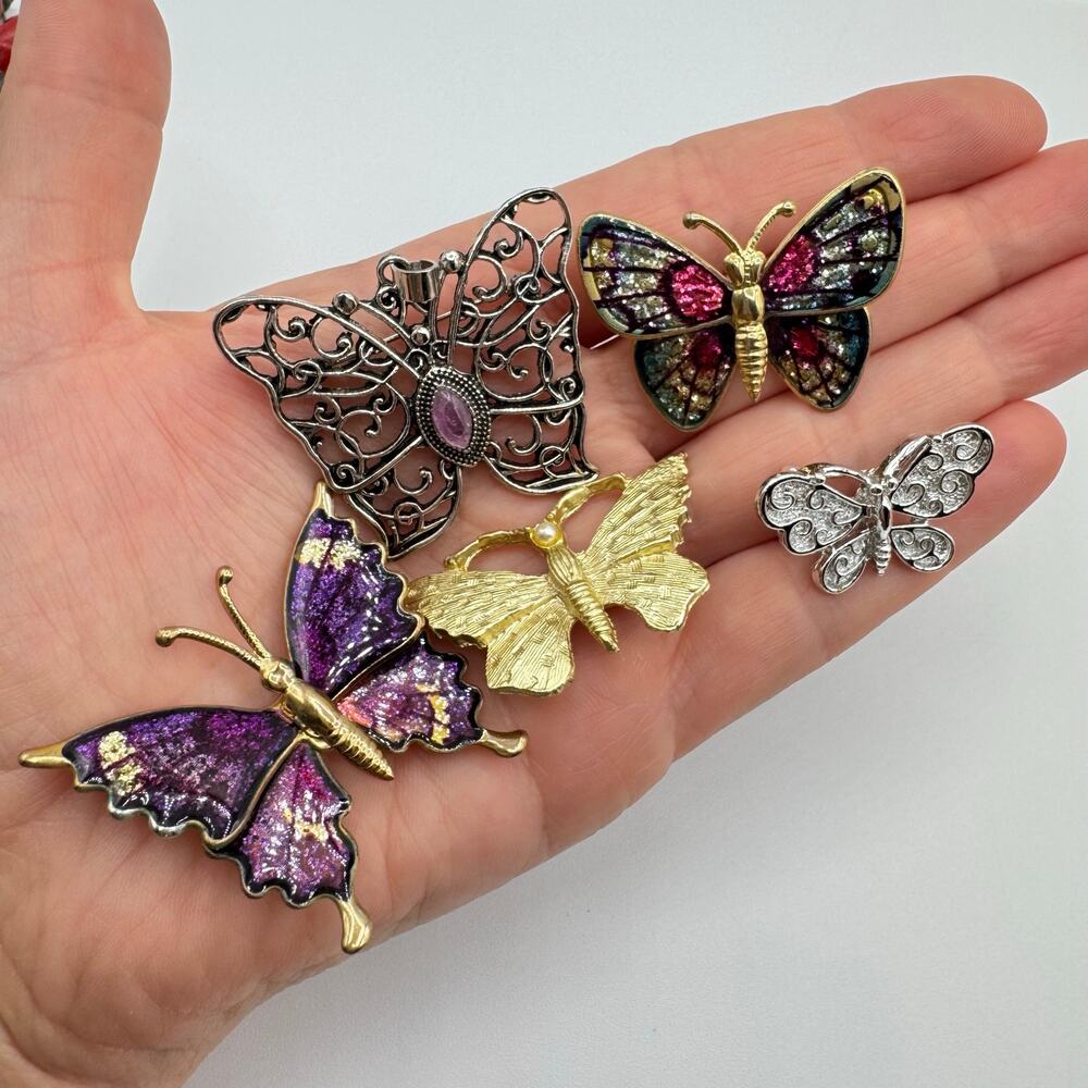 5 Piece Vintage Butterfly Brooch Lot Fairycore Insect Bug Spring Summer Garden - Picture 5 of 12